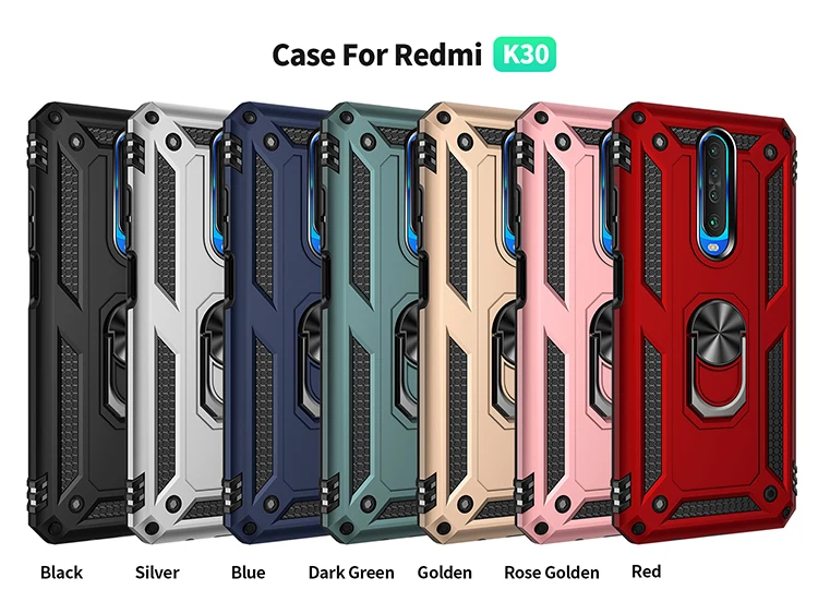 

Phone Case For Xiaomi Redmi Poco F2 X2 F3 K40 K30 K30S Pro Fashion Armor Shockproof Magnetic Metal With Ring Protection Cover