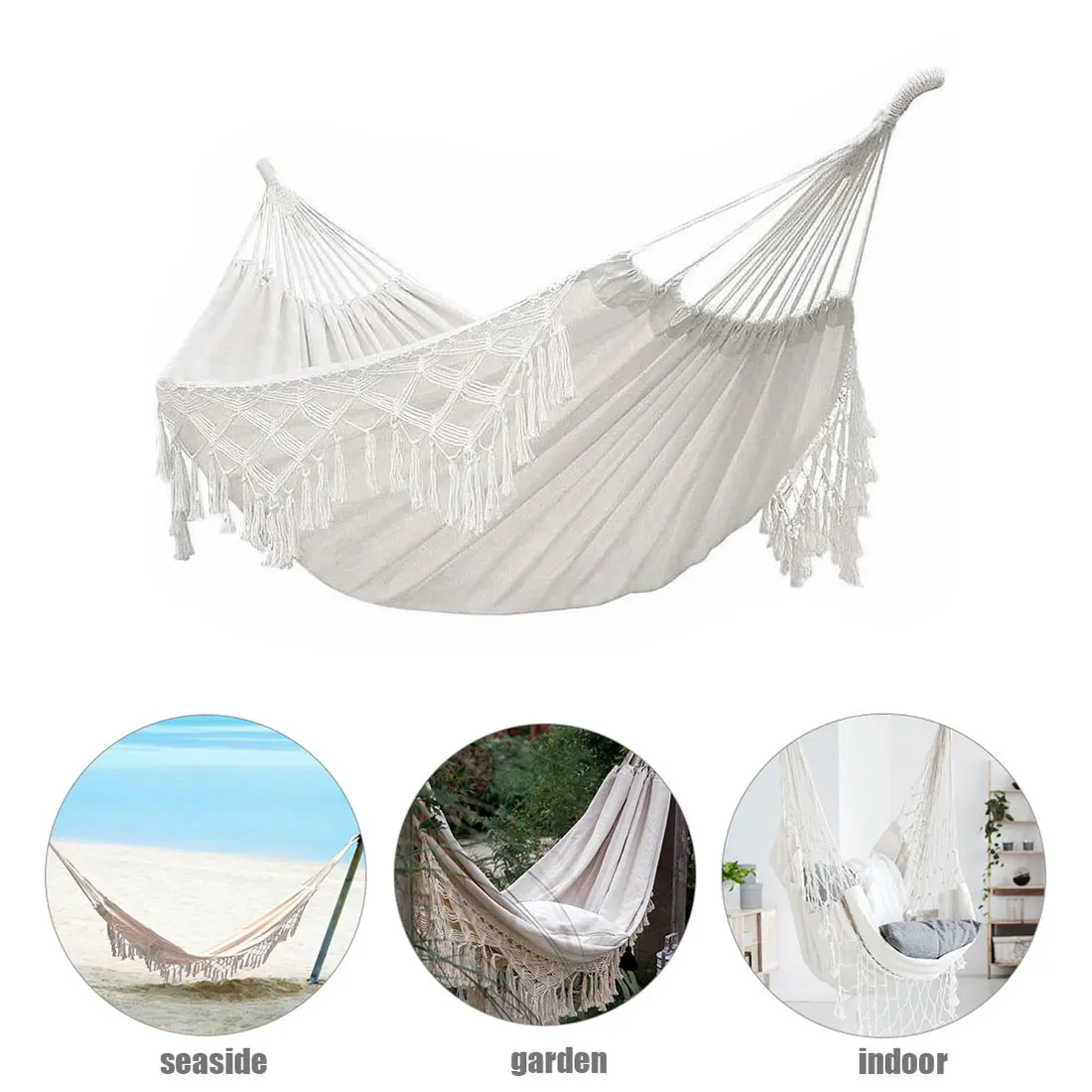 

Hammock Swings Garden Decoration Home Decor Fringe Deluxe Double Outdoor/Indoor Hammock Net Chair Indoor Hanging Swing 2 Person
