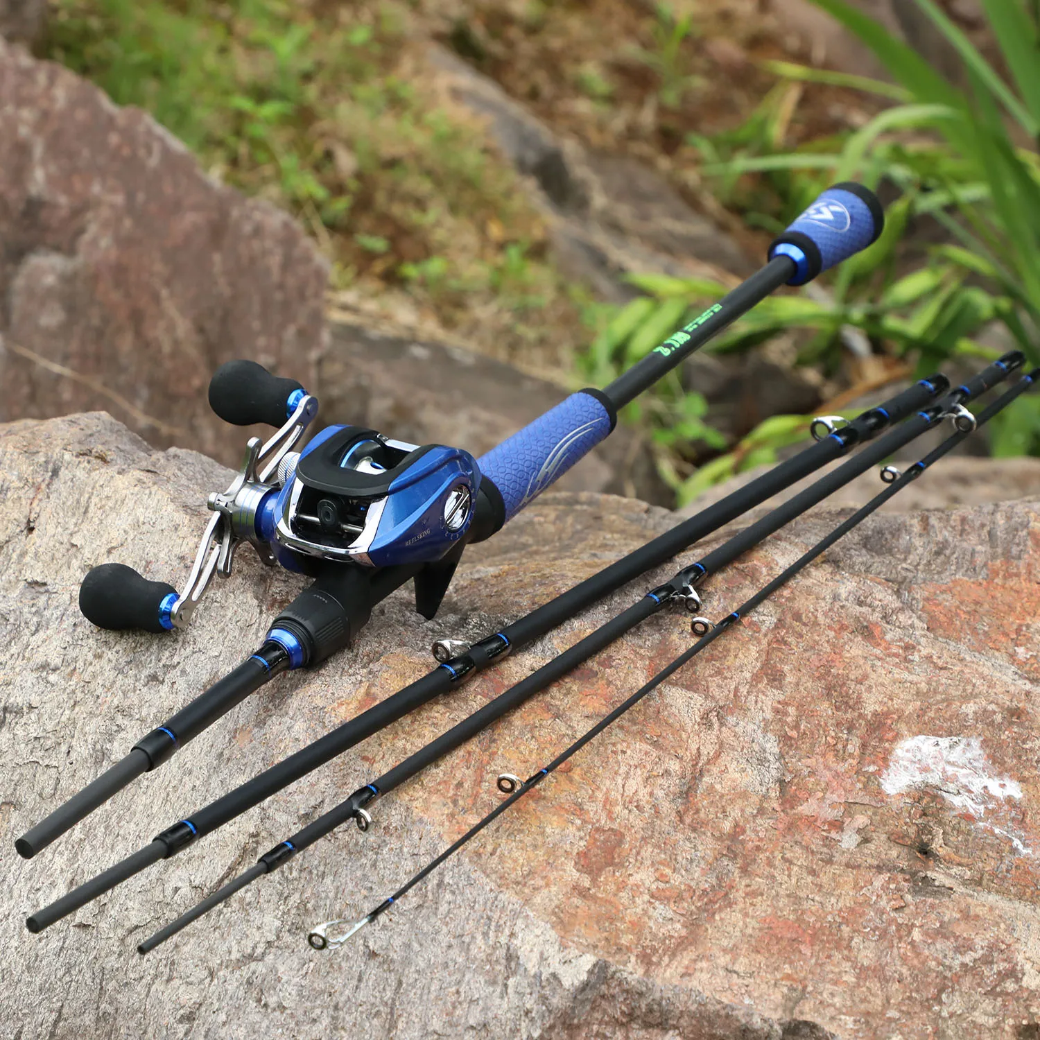 

Sougayilang 1.8m 2.1m 2.4m Portable 4 Section Carbon Fiber Casting Fishing Rod with 17+1BB Baitcasting Reel Fishing Combo Pesca