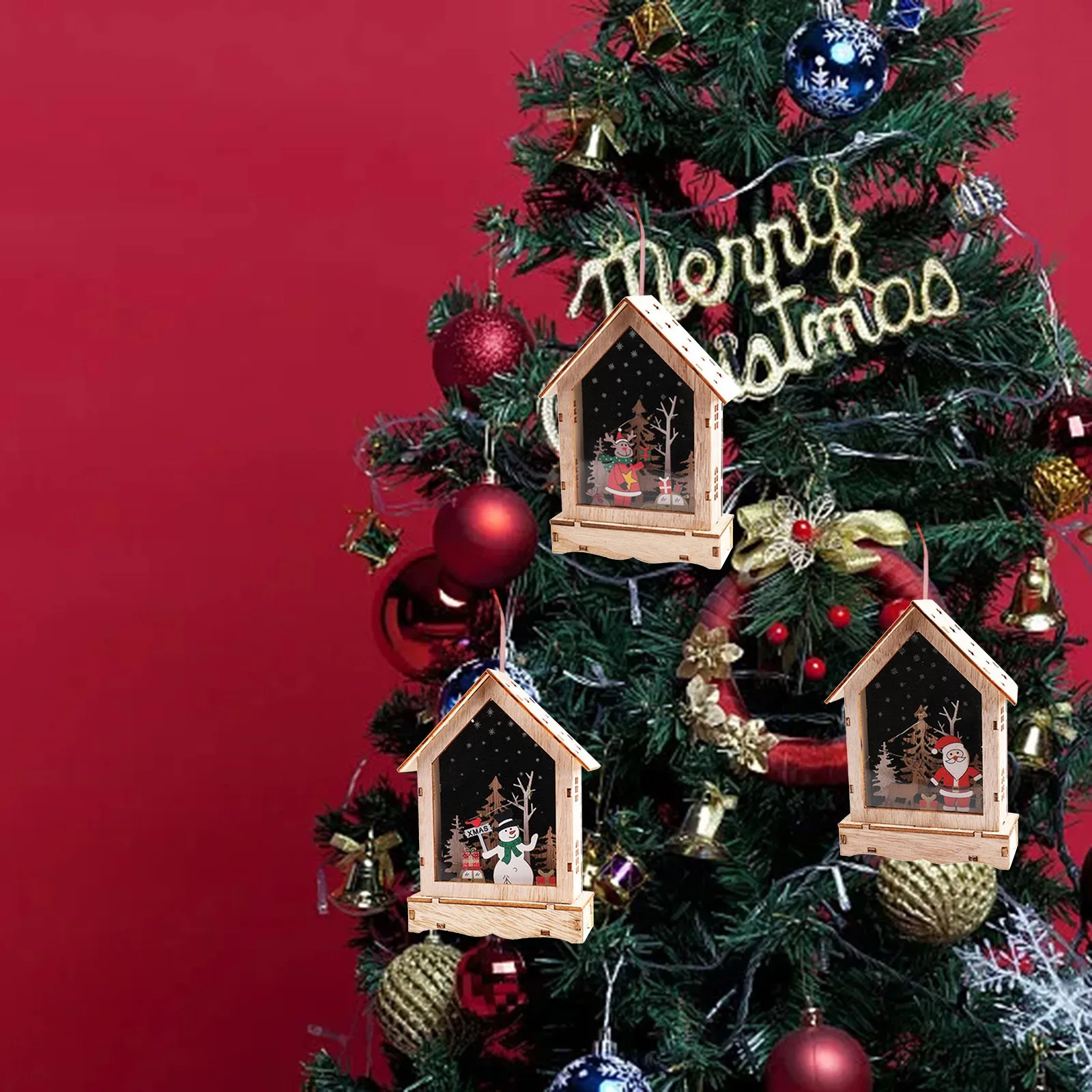 

Новый светящийся Рождественский деревянный дом, снежный дом, окно, настольное украшение, дисплей, Декор, рождественский подарок