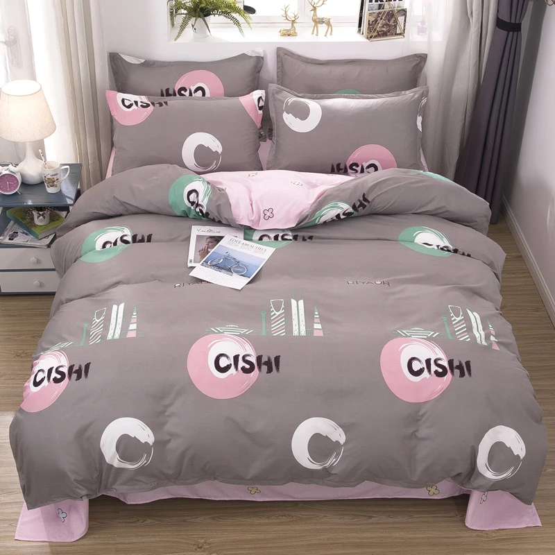 

Cianlsria Flamingo Plain A/B Double-Sided Polyester 4PCE Bedding Sets Single Double Bed Quilt Cover and Pillowcase Sheets