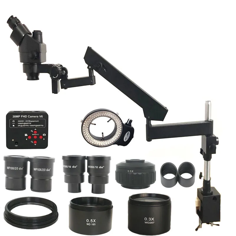 

3.5X-32X High Working Distance Trinocular Articulating Arm Clamp Microscope 38MP HD USB Camera Diamond Jewelry PCB Repair Kits