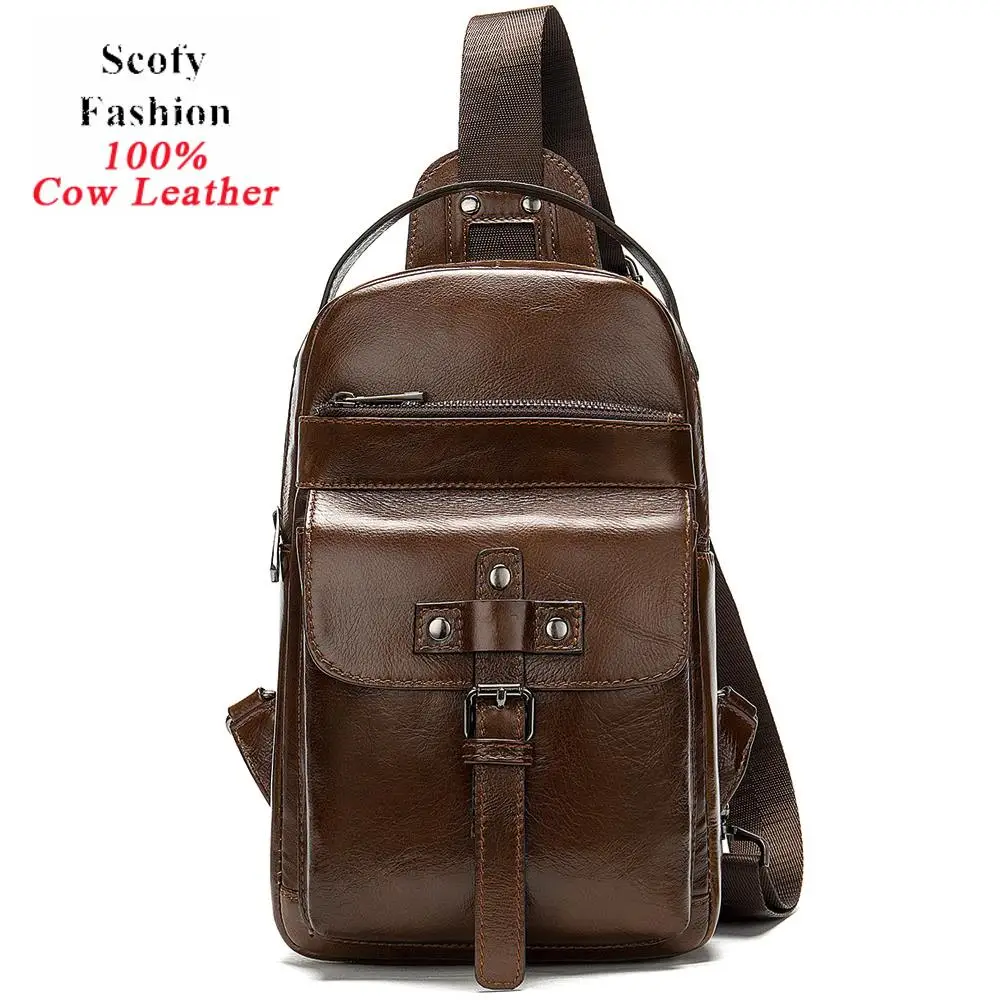 

Men's Vintage Genuine Leather Sling Chest Pack Bags Sports Crossbody Bags For Men 2020 Chest Bags Belt Packs
