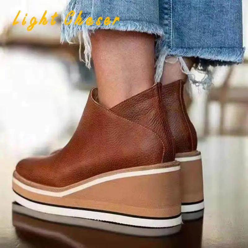 Design Ladies High Platform Shoes Fashion Women's High Heels  Wedges Shoes Woman Leather Increased Women's Shoes Big Size 35-43