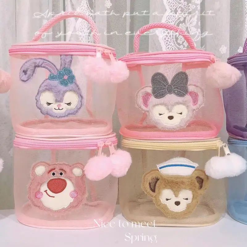 

Disney Cartoon Cosmetic Bag Lovely Anime Image Donald Duck Stellalou Duffy Hollowed Out Portable Storage Bag for Toiletries