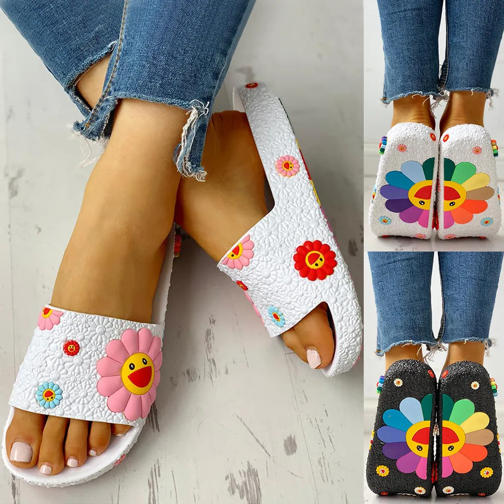 

SAGACE Fashion funny Women's slippers Colorful Sunflower Pattern Home Shoes Beach Slippers Women Slides flip flops women beach