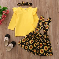 children kid girls outfit solid sleeve o neck top floral print skirt headband toddler infant baby girl autumn spring set 1 6y
