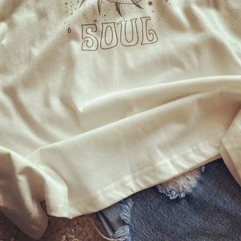 Богемный Вдохновленный белая футболка женская с короткими рукавами летняя для