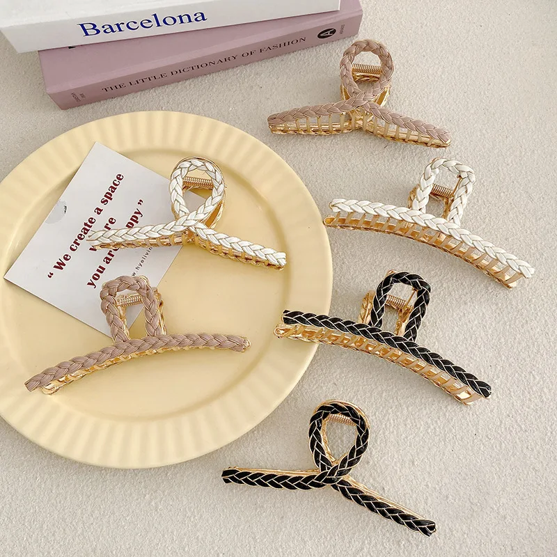 

Заколки для волос женские, элегантные украшения для волос с кожаной цепью, металлические зажимы геометрической формы, модные аксессуары дл...