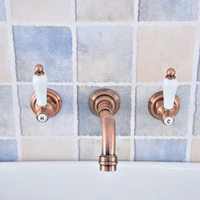 antique red copper brass wall mounted dual handles widespread bathroom 3 holes basin tub faucet mixer water taps msf525