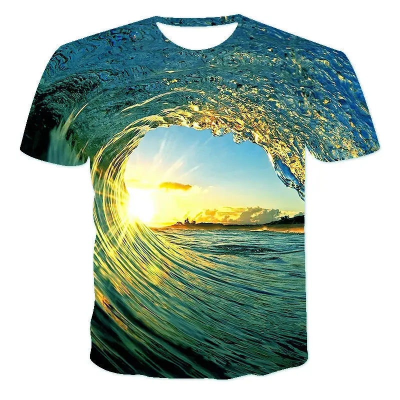 

3D Printing Ocean Wave Water Drop Landscape Unisex Short-Sleeved Personalized Round Neck Pullover XXS-6XL Plus Size T-Shirt