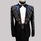 Роскошная мужская вышивка бисером, свадебная костюмы с остроконечным лацканом Мужская Дизайнерская куртка, официальная вечерняя одежда для выпускного вечера (куртка + брюки)