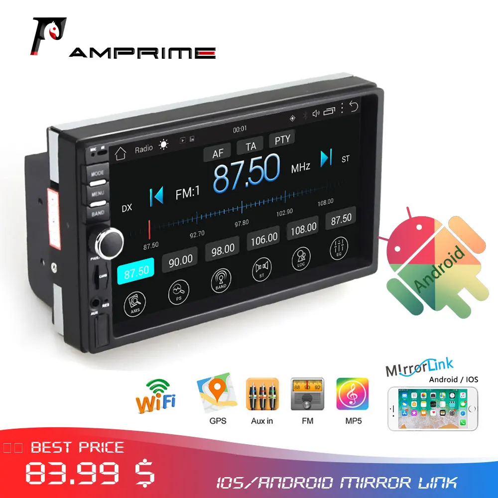 Автомагнитола AMPrime мультимедийный MP5 плеер на Android с 7 &quotэкраном GPS Wi Fi типоразмер 2