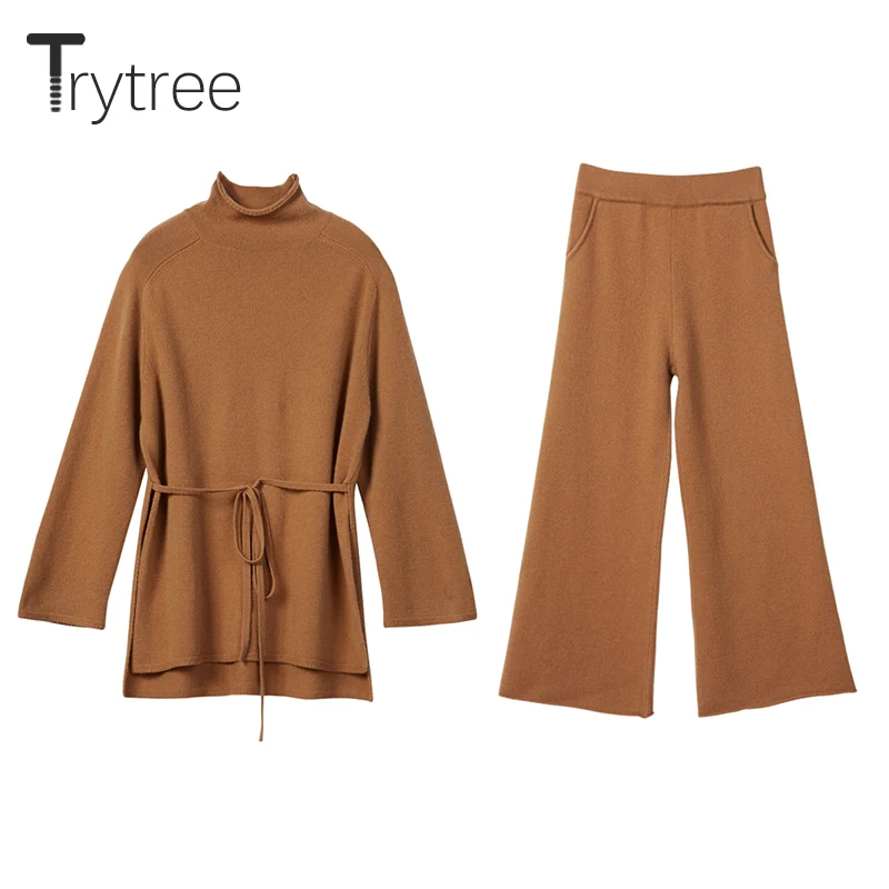 Осенне зимний комплект из двух предметов Trytree повседневный трикотажный топ с