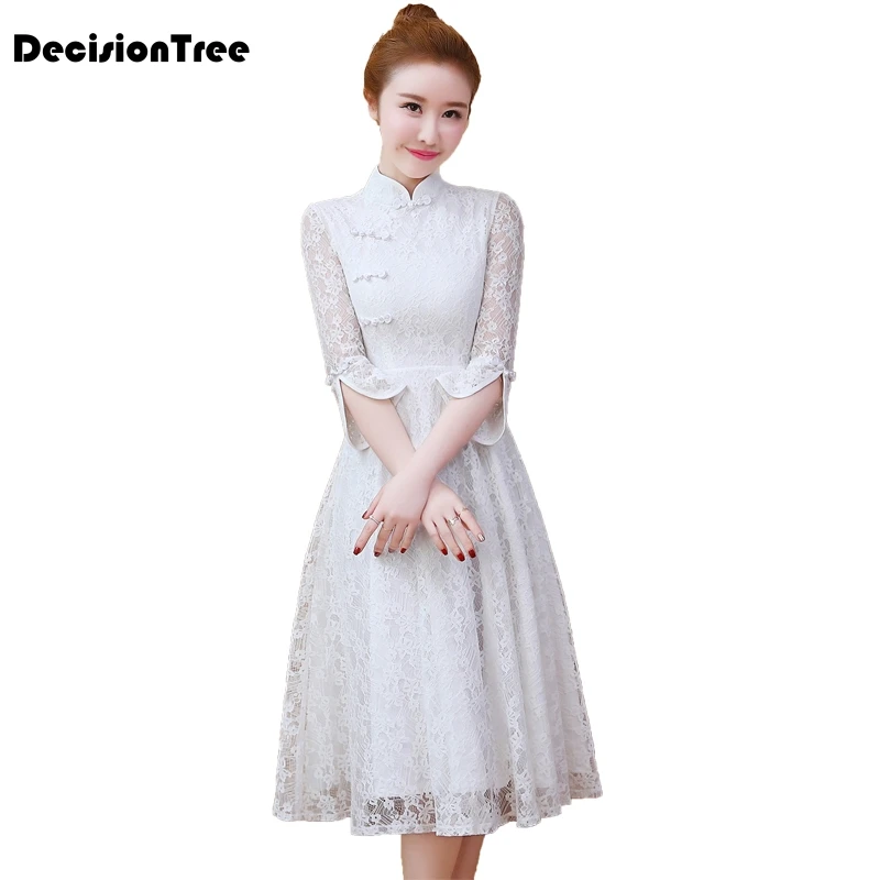 aodai cheongsam Восточная одежда кружевное платье ao dai короткое Кружевное платье для женщин вьетнамское платье Ципао китайское платье