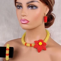 dudo nigerian wedding beads set african jewelry sets new designs choker yellow necklace set with red handmade flower 2020 3pcs
