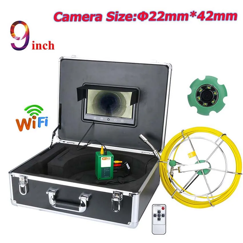 

9" Wireless WiFi 22MM Pipe Inspection Video Camera 20M/30M/40M/50M Drain Sewer Pipeline Industrial Endoscope support Android/IOS