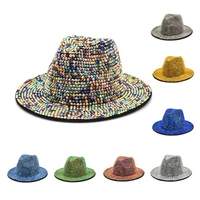 2021 new rhinestone fedora hat for women fashion wide brim elegant men women wide brim panama jazz hat trilby cap wholesale