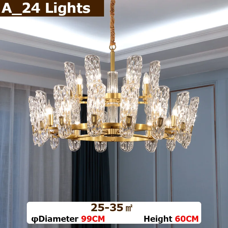 

A Light Luxury Modern Crystal Chandelier European Style Living Room Lamp Atmosphere Restaurant Lighting Copper Lamp Villa Lamps