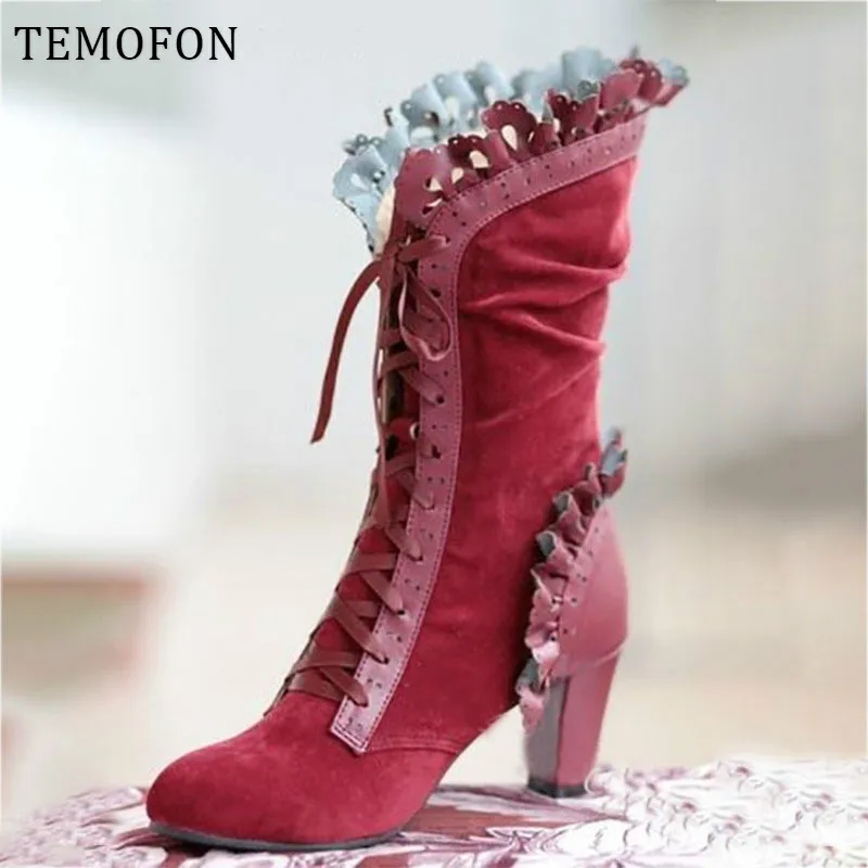 Ботинки женские на высоком каблуке соблазнительные Кожаные Замшевые Сапоги в