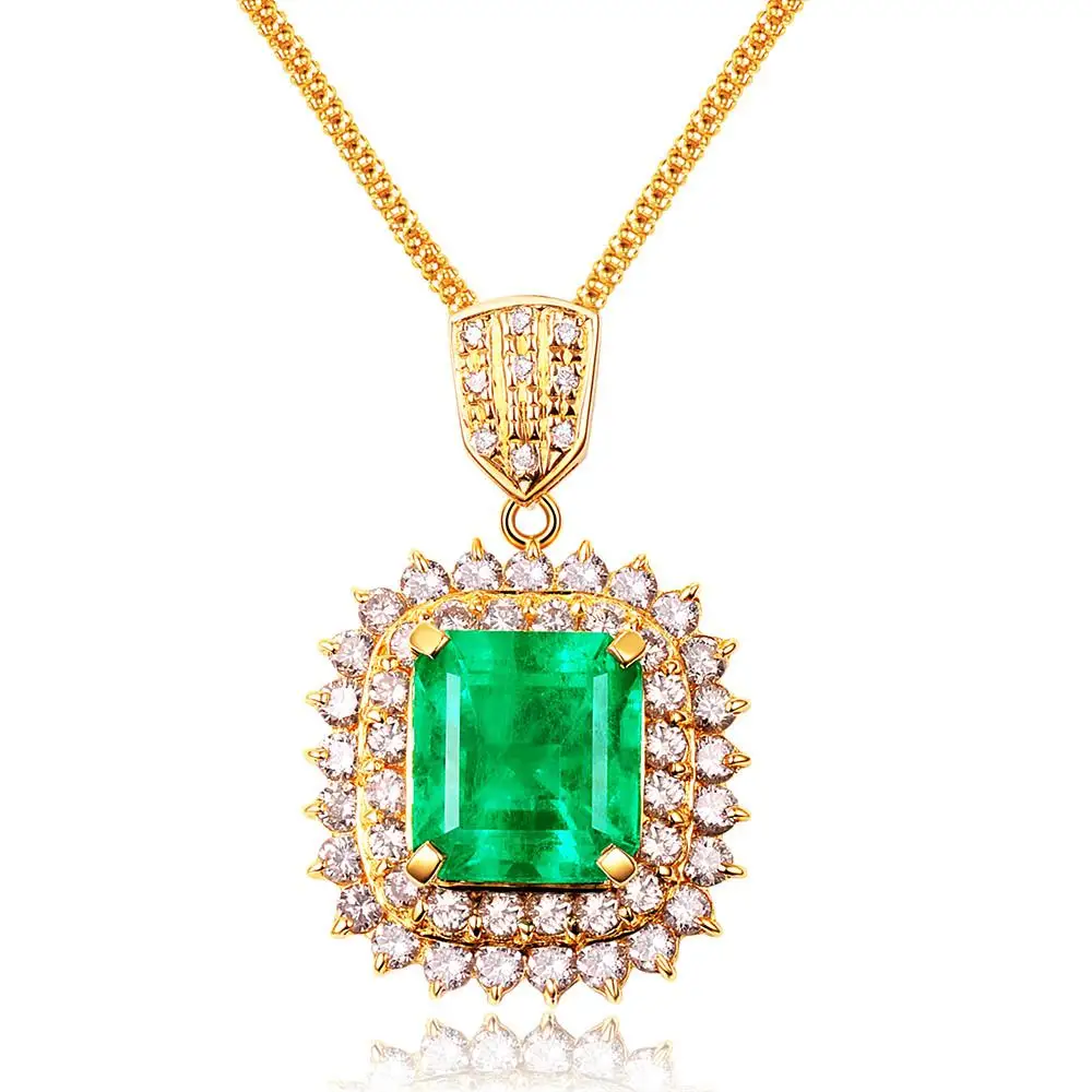 

18k gold color square green crystal emerald gemstones diamonds pendant necklaces for women jewelry choker bijoux bague gifts