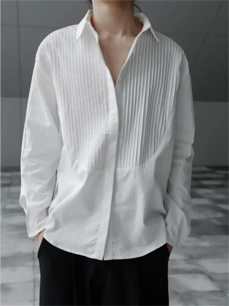 Men's Long Sleeve Shirt Spring And Autumn New Korean Version Personality Pleated Design Casual Versatile Large Size Shirt