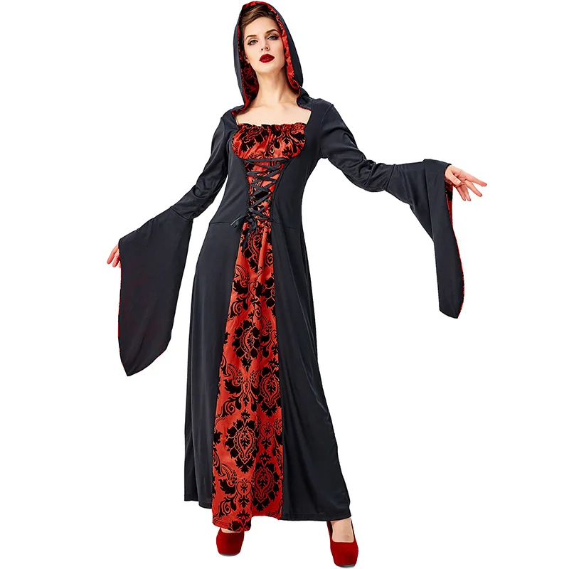 

Echoine Halloween Witch Costume Cosplay For Adult Black Red Magic Robe Women Dress Carnival Party Halloween Suit Plus Size S-XXL