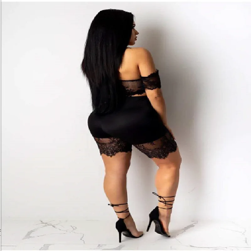 Женский комплект из 2 предметов кружевной короткий топ с вырезом лодочкой и шорты