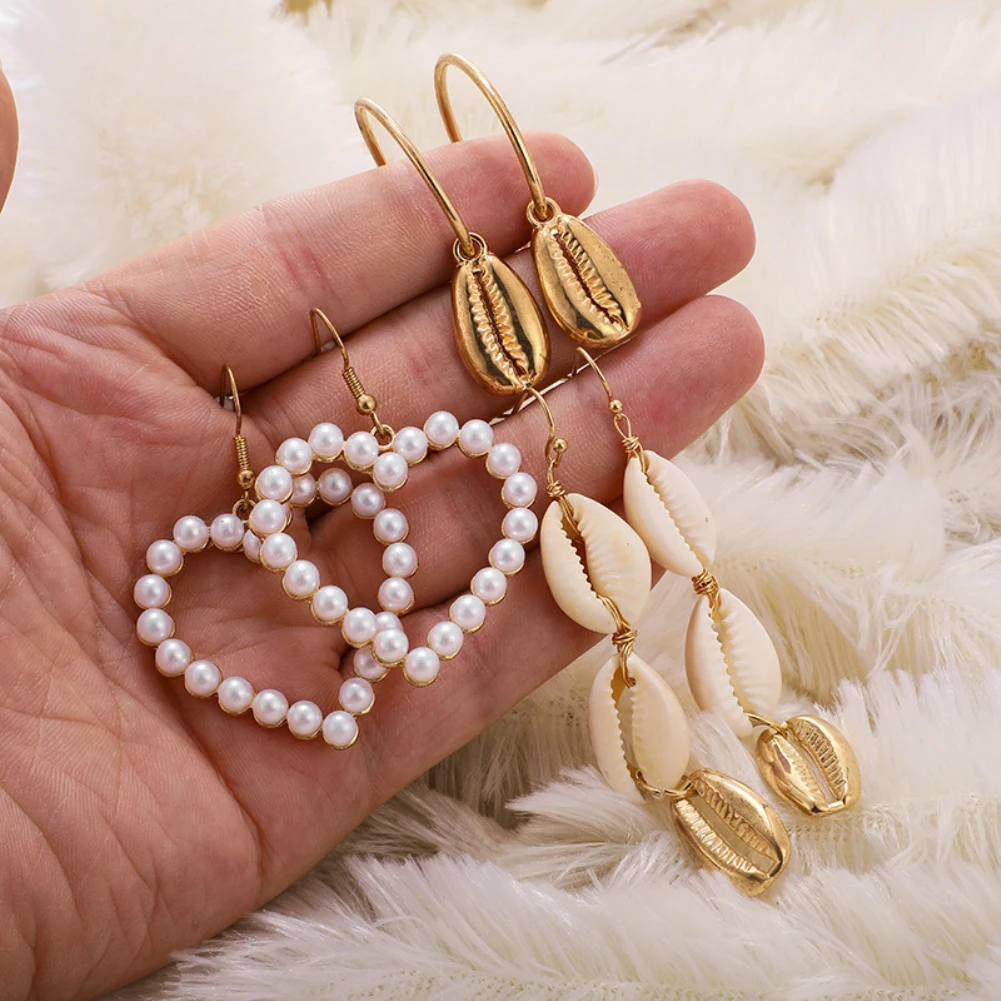 3 пар/компл. Модные женские Каури с искусственным жемчугом в форме сердца