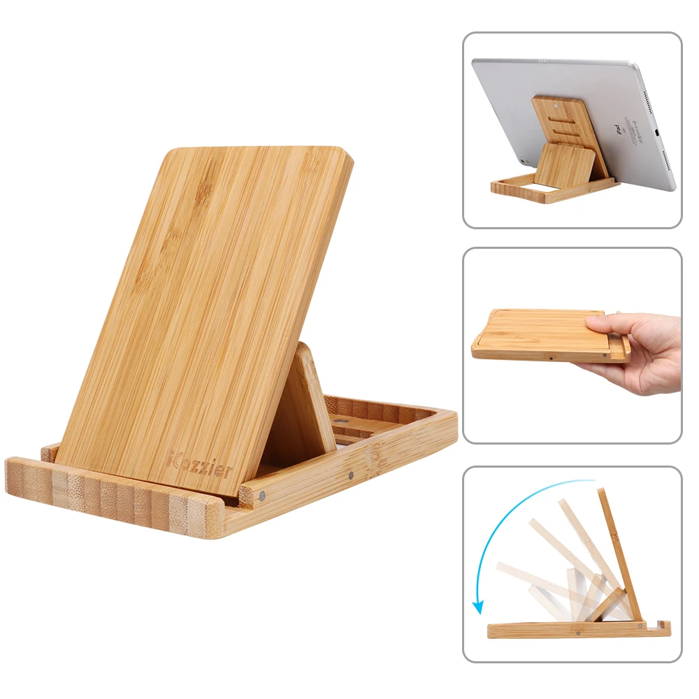 

iCozzier Mini Bamboo Portable Adjustable Tablet Phone Stand Office Home Multi-angle Foldable Cellphone Holder