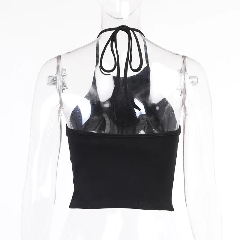 

Skull Crop Top Women Black Y2k Gothic Dark Style Tank Top Female Summer Sexy Camis Short Halter Backless Top Fashion Designer