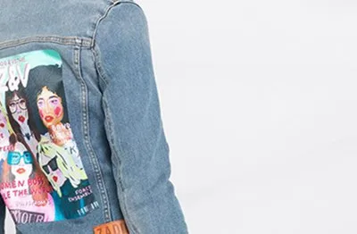

Women Back Printed Denim Coat Single Breasted Long Sleeve Turn-down Collar Female Short Jackets 2021 Spring