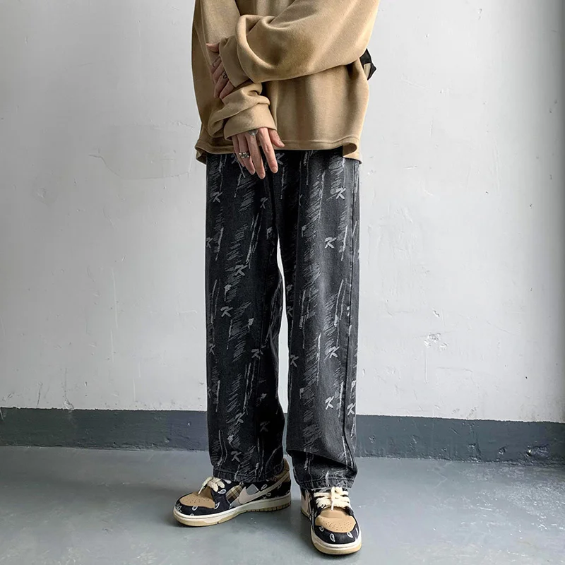 Уличные брюки мужские Модные свободные Американские Джинсы в стиле оверсайз с