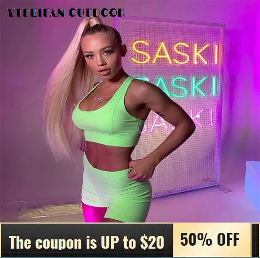 

Workout Sets ActiveWear New Fluorescent Yoga Shorts Suit 2 Piece Set Gym Clothes for Women Tracksuit Comfortable and Breathable