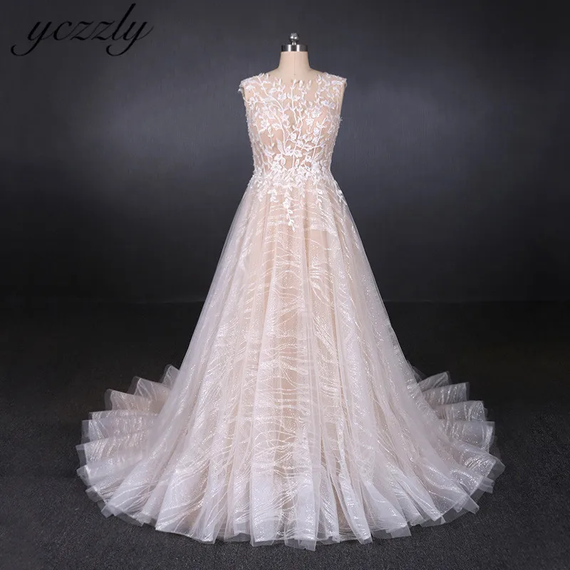 Vestidos De Novia 2019 сексуальным вырезом на спине и Иллюзия с кружевной аппликацией для