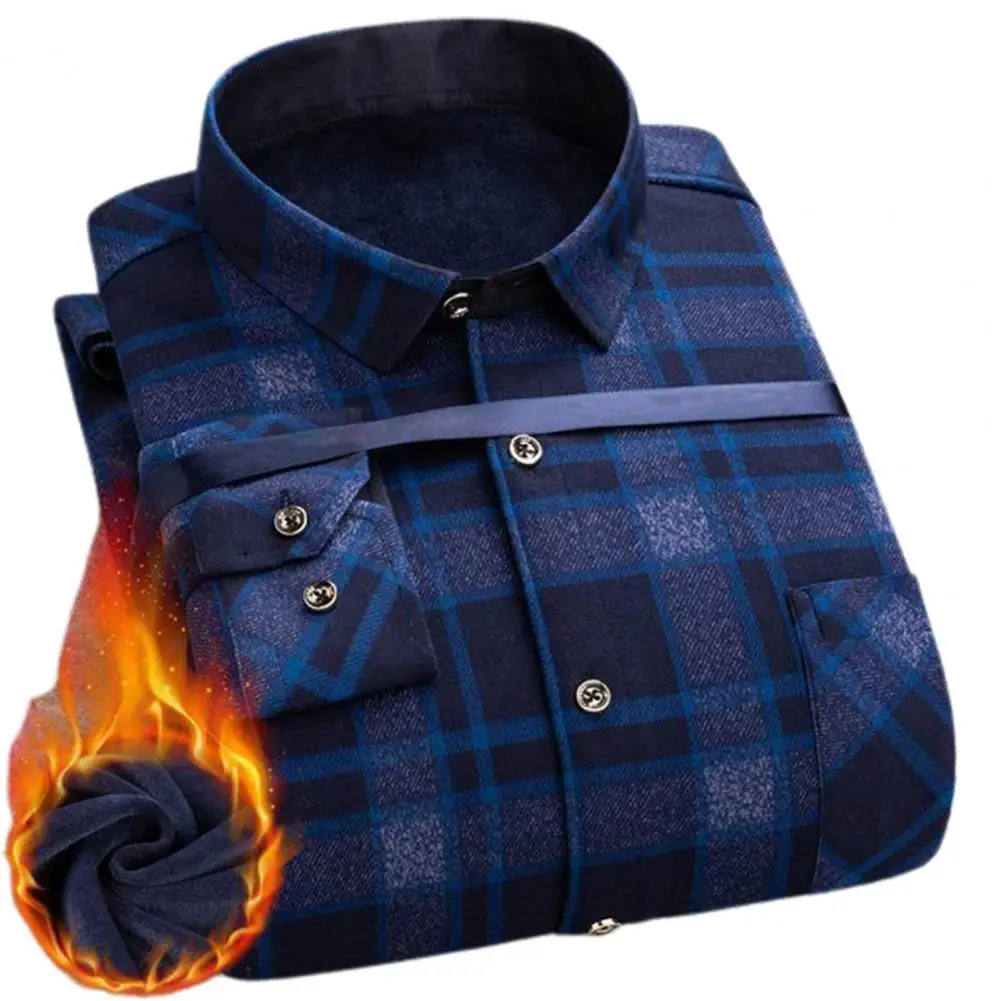 

Winter 2021 Shirt Long Sleeve Turn-down Collar Plus Size Vintage Plaid Shirts Top Velvet Thickening Men Blouses