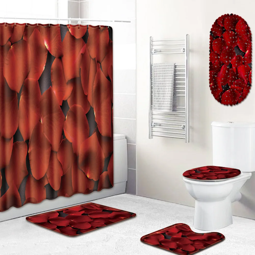 

Valentine's Day Shower Curtain Bathroom Mat Five-Piece Set Toilet Carpet Shower Room Mat Mat area rugs for home living room
