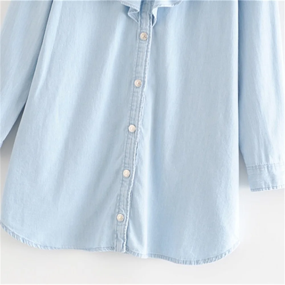 

2020 Spring Women's New Long Sleeve Lapel Chest Laminated Short Dress Shirt Style Breasted Denim Mini Dress