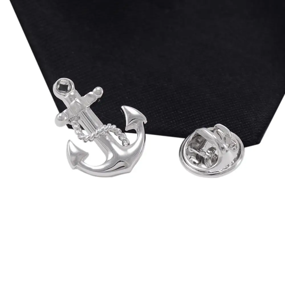 Брошь на лацкан мужская Серебристая в форме якоря | Украшения и аксессуары