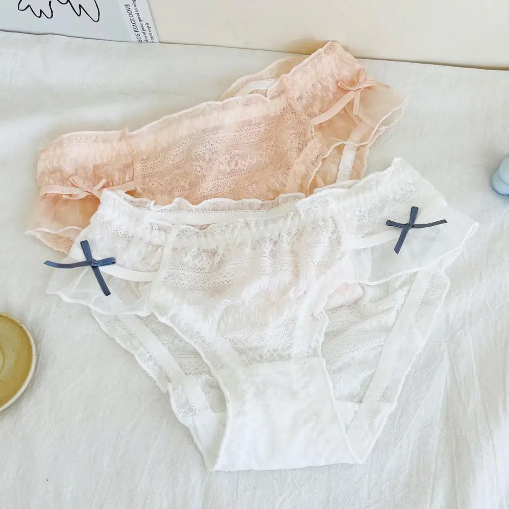 

Lace Underwear Women's Sexy Transparent Summer Thin Breathable Jacquard Girl Briefs Mid Waist Simple Solid Color