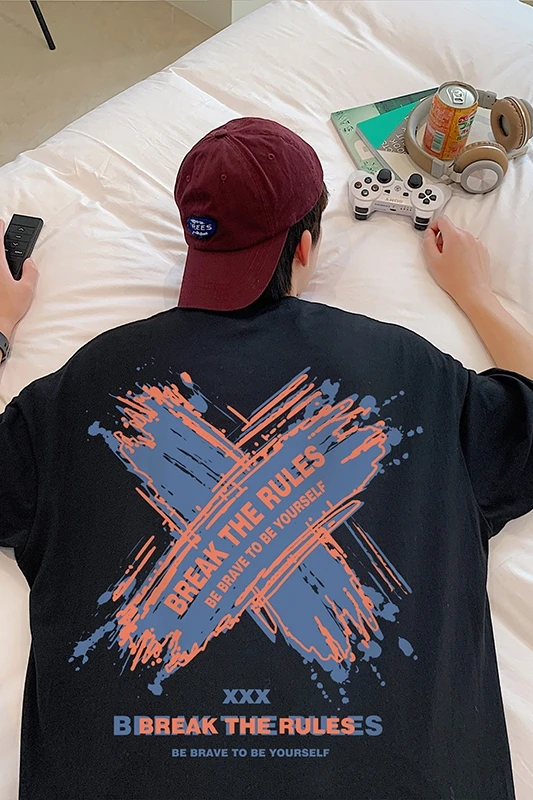 

Short-Sleeved T-shirt Men's Loose Fashion Brand Tops Ins Letter Printing Hong Kong Style Trendy Half Sleeve Clothes