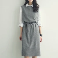 pullover vest dress new autumn winter long knitted women sweaters vest sleeveless warm sweater casual solid vestido with belt
