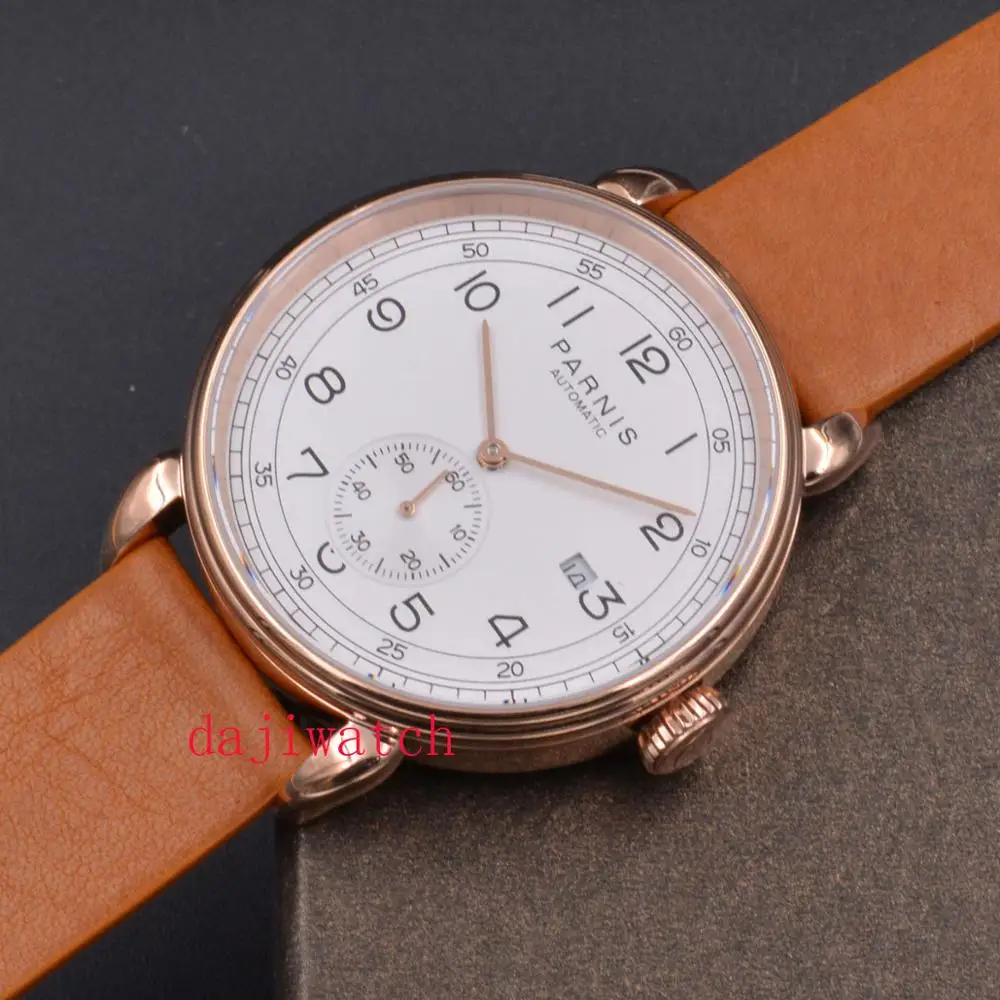 

Механические Мужские часы Parnis, сделано в 2019 году, розовое золото, чехол, сапфировое зеркало, Роскошные автоматические мужские часы