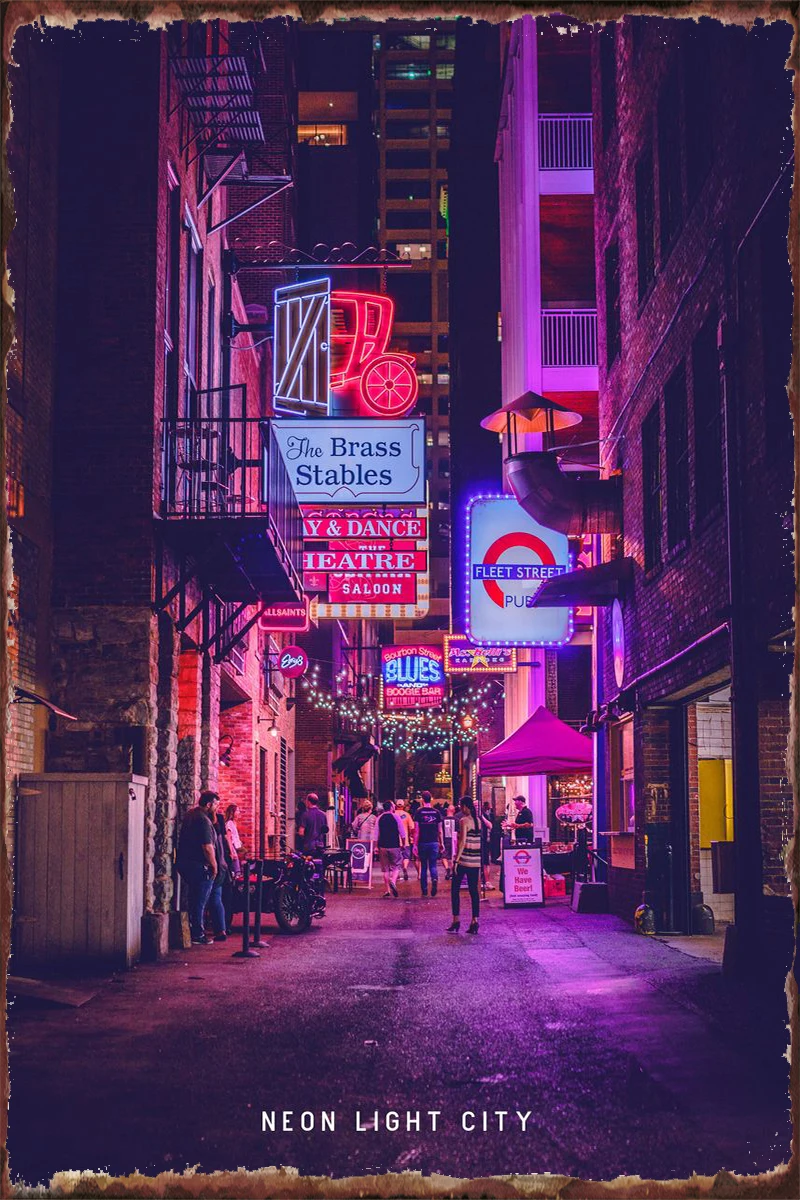

Neon Light City Tin Plates Wall Decor Room Decoration Retro Vintage Metal Sign Tin Sign For Art Club Man Cave Cafe Pub Home
