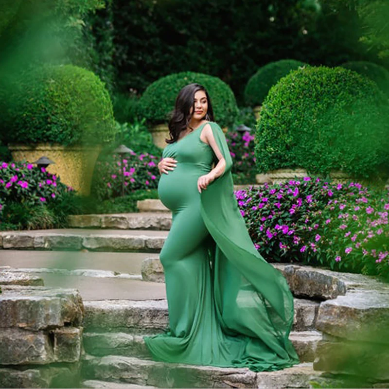 Long Chiffon Maternity Cloak Dress Slash Neck Pregnancy Chiffon Cloak Pregnent Dress Long Tail Shower Dress All-purpose Dress