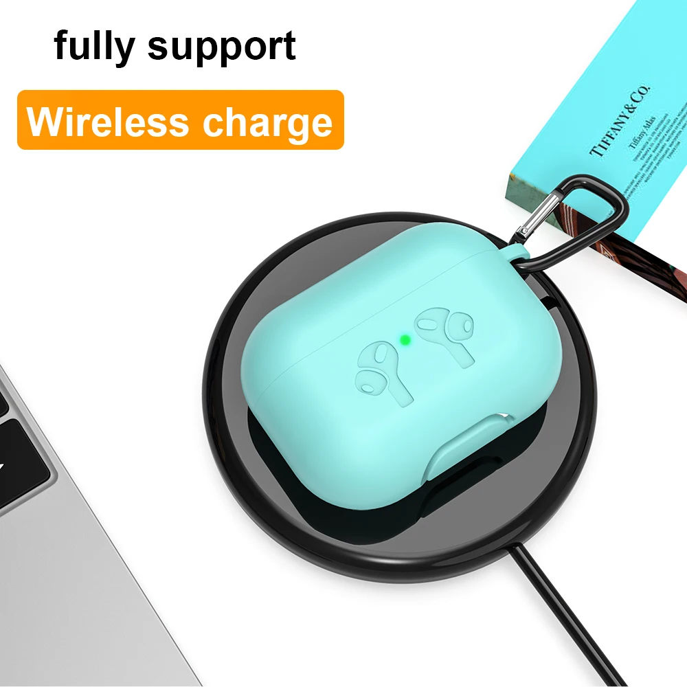 Чехол KEYSION для AirPods Pro с брелоком цветной матовый мягкий силиконовый ударопрочный