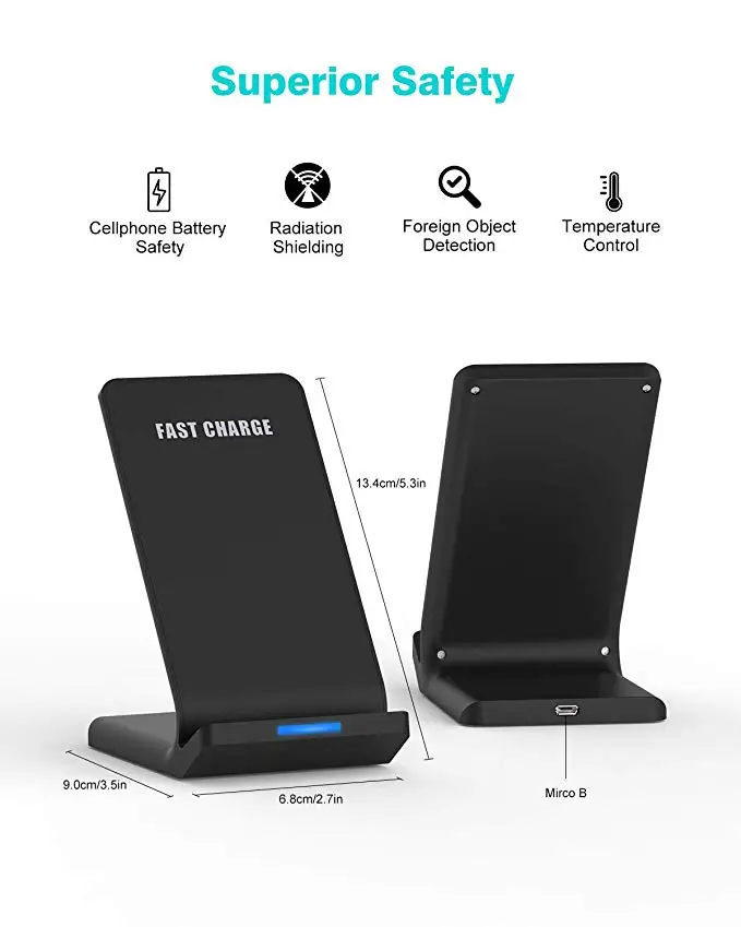 Wireless Charger 10W Qi-Certified Fast Wireless Charging Stand for Most Mobile High Power Induction Fast Charge Phone Holder