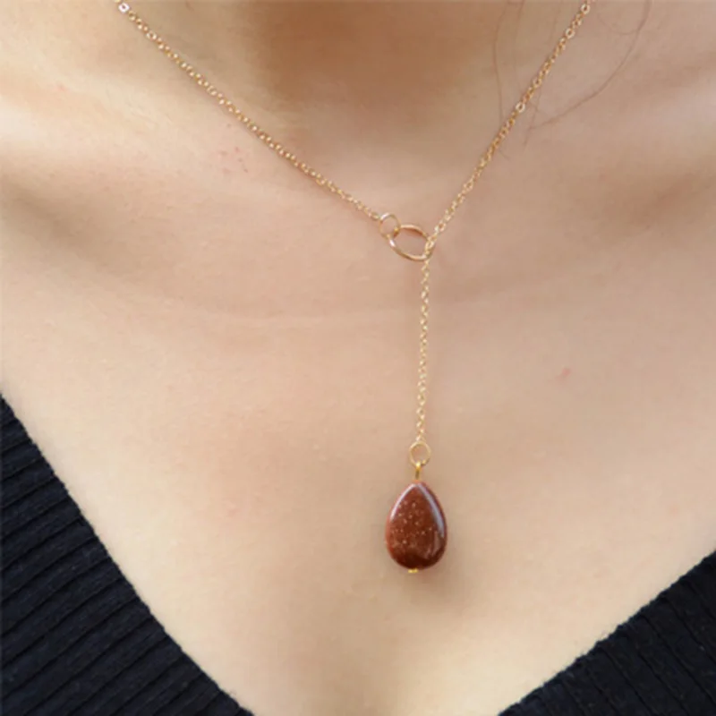 Ожерелье с подвеской из натурального камня для женщин ожерелье золотым пальто и
