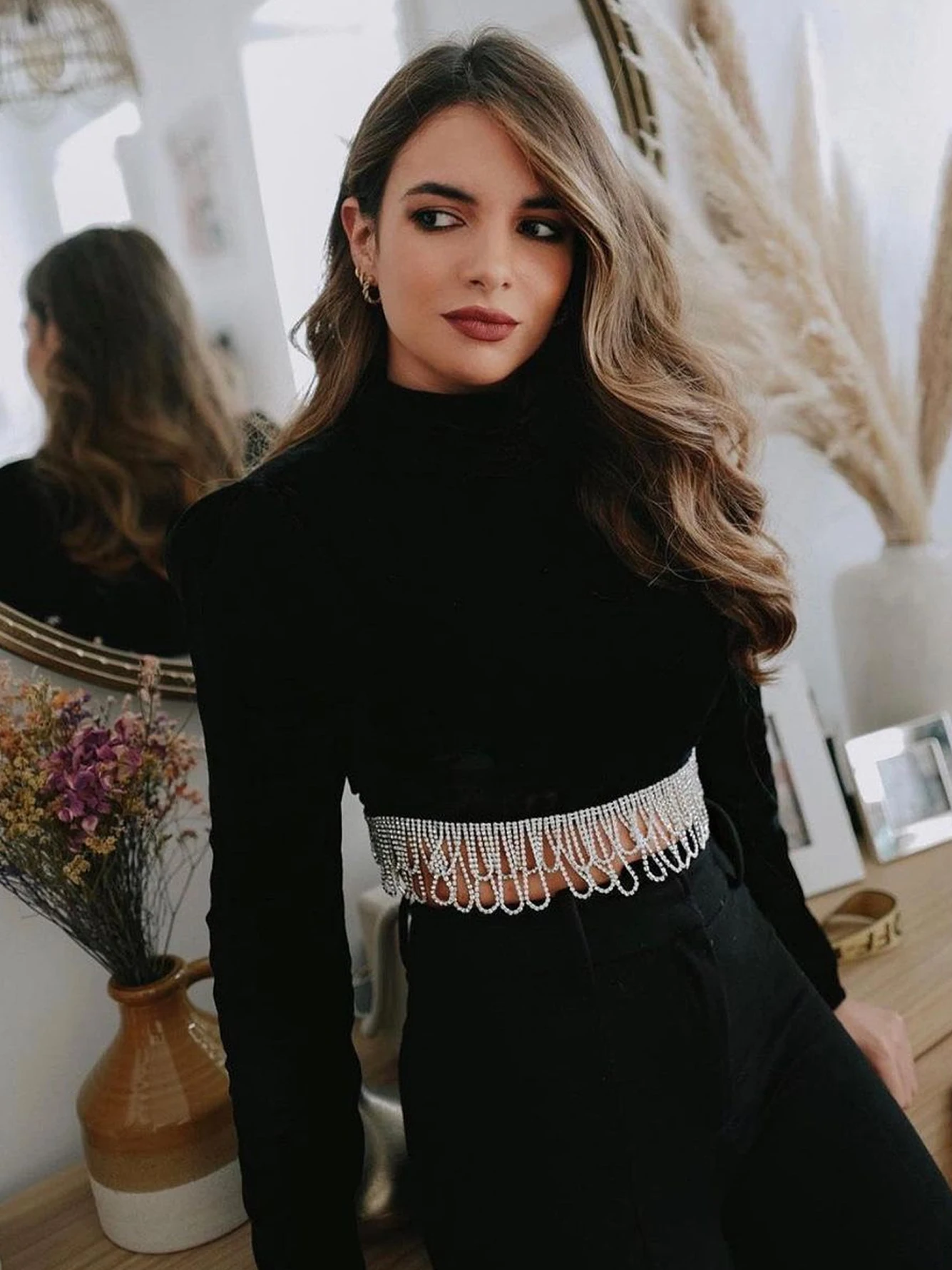 Adyce Black Velvet 2 Two Pieces Sets Clothes For Women Sexy Tassel Tops &amp Mini Skirt 2022 New Winter Long Sleeve Club Party |