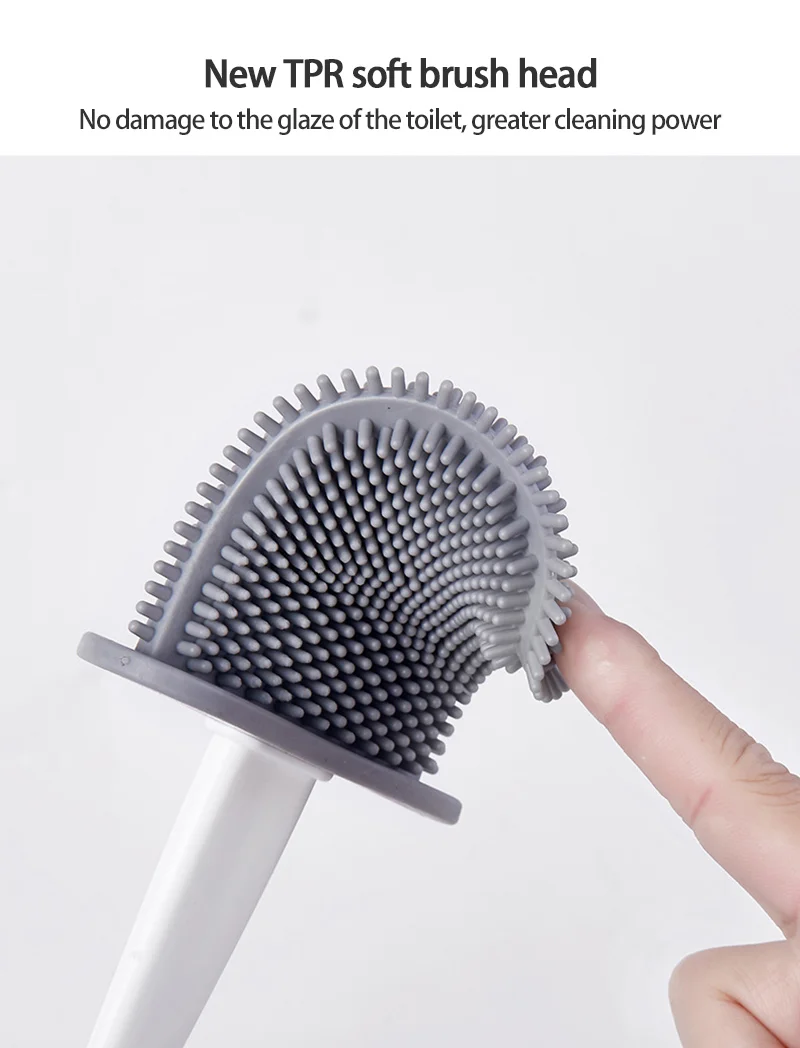 

Silicone WC Toilet Brush Flat Head Flexible Soft Bristles Brush With Quick Drying Holder Set Cleaning Brush For WC Accessories